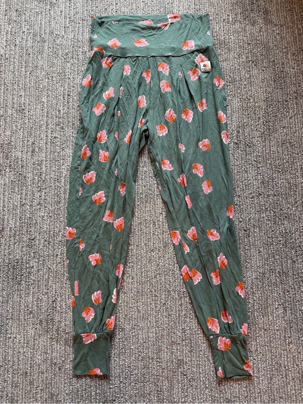 Maloja Floral Lounge Jogger Pants Green Pink Size Small